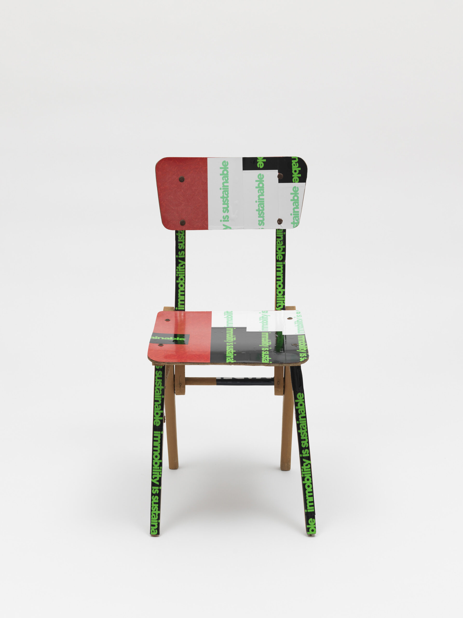 Product image: Pink Formica Chair, modified by Evi & Finn, claim stickers, 2022 Athens, 4.6 tons