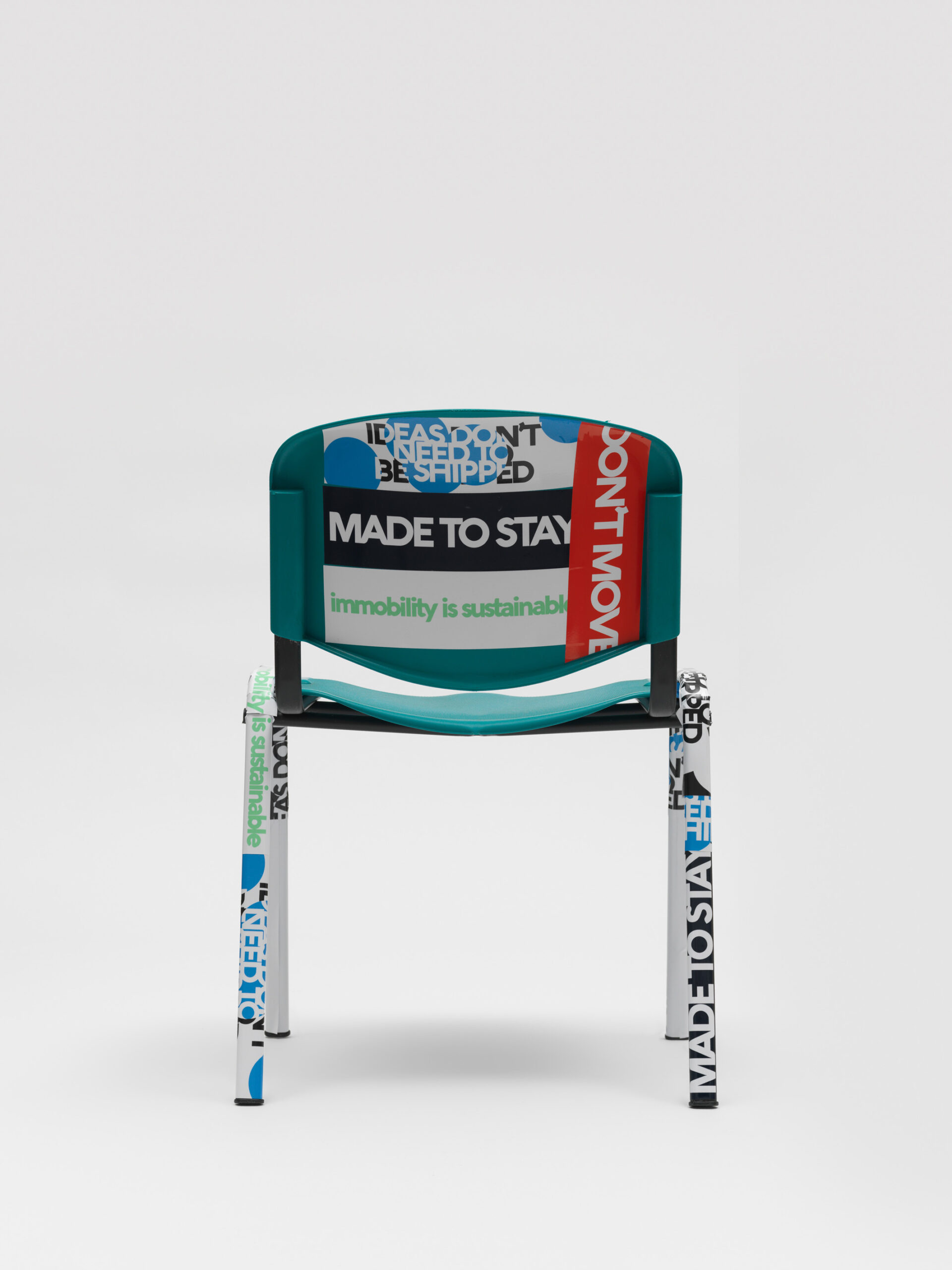 Product image: Plastic Stacking Chair, modified by, Vasso & Alex, claim stickers, 2022 Athens, 4.6 tons